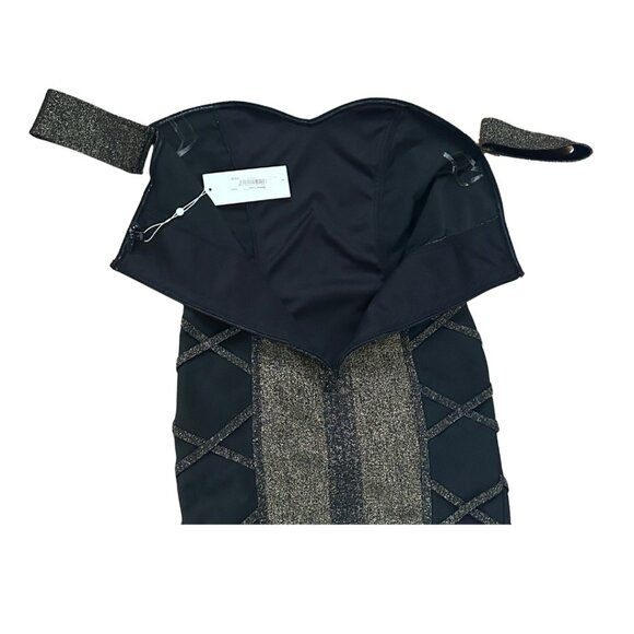 strapless sexy black and metallic gold bandage dress wow couture size large - Picture 4 of 10